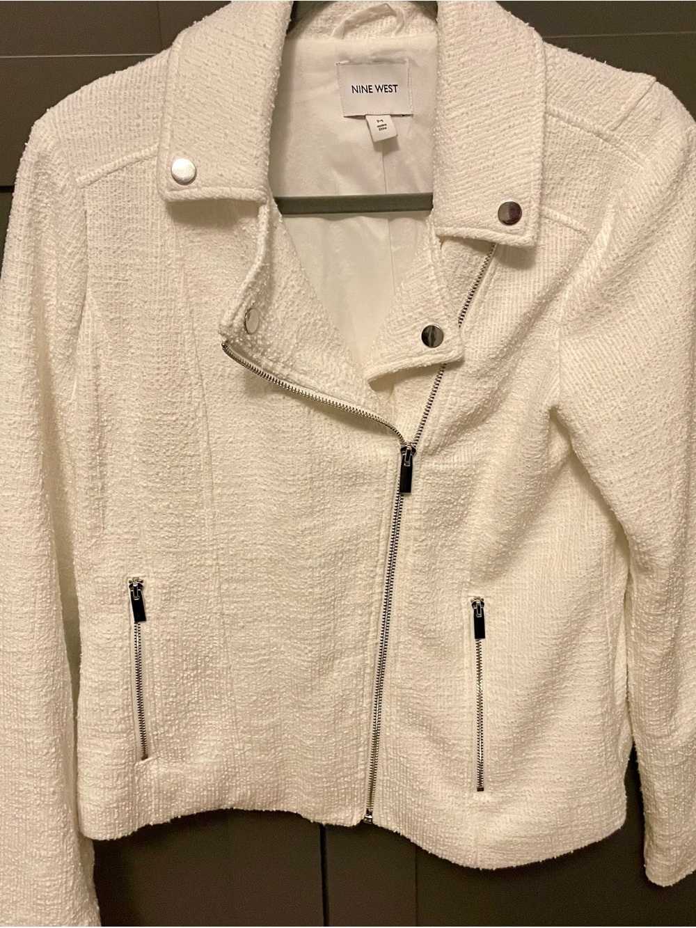 Nine West White Boucle Moto-Style Jacket, Medium, never worn